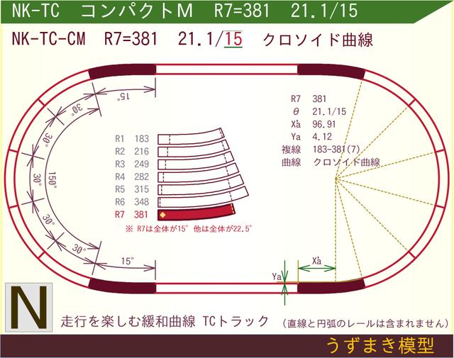 N緩和曲線線路 [コンパクトM] NK-TC-CM R7=381 21.1/15 O-S