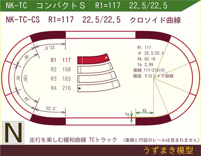 N緩和曲線線路 <コンパクトS> NK-TC-CS R1=117 22.5/22.5 O-S