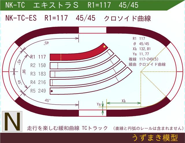 N緩和曲線線路 <エキストラS> NK-TC-ES R1=117 45/45 O-S