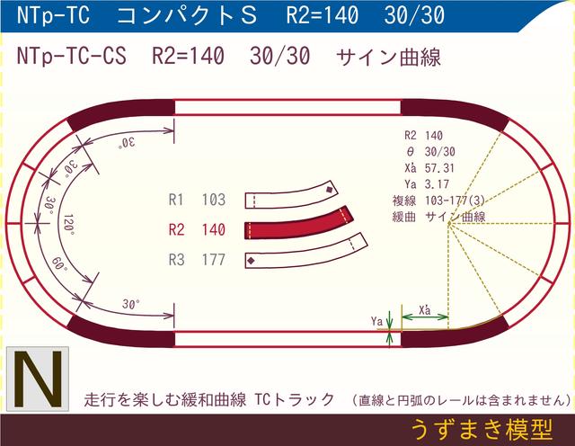 N緩和曲線線路 <コンパクトS> NTp-TC-CS R2=140 30/30 O-S