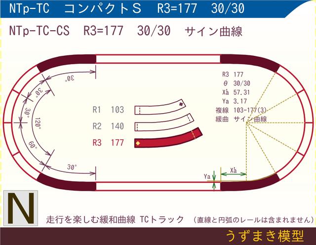N緩和曲線線路 <コンパクトS> NTp-TC-CS R3=177 30/30 O-S