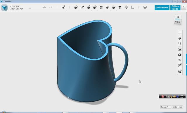 ５分で学ぶ３D初級講座・ハート型ミルクカップ製作その２(123D Design_16)
